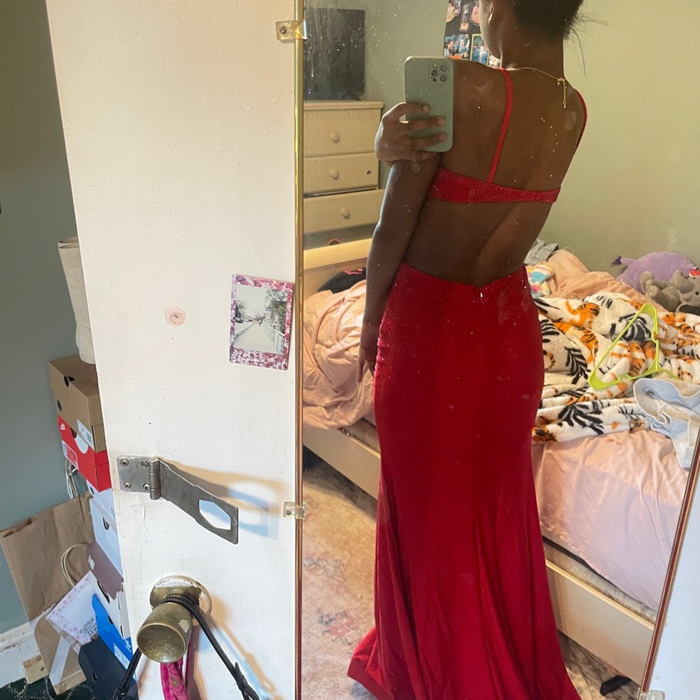 Red Backless Prom Dress - Picture 2 of 6